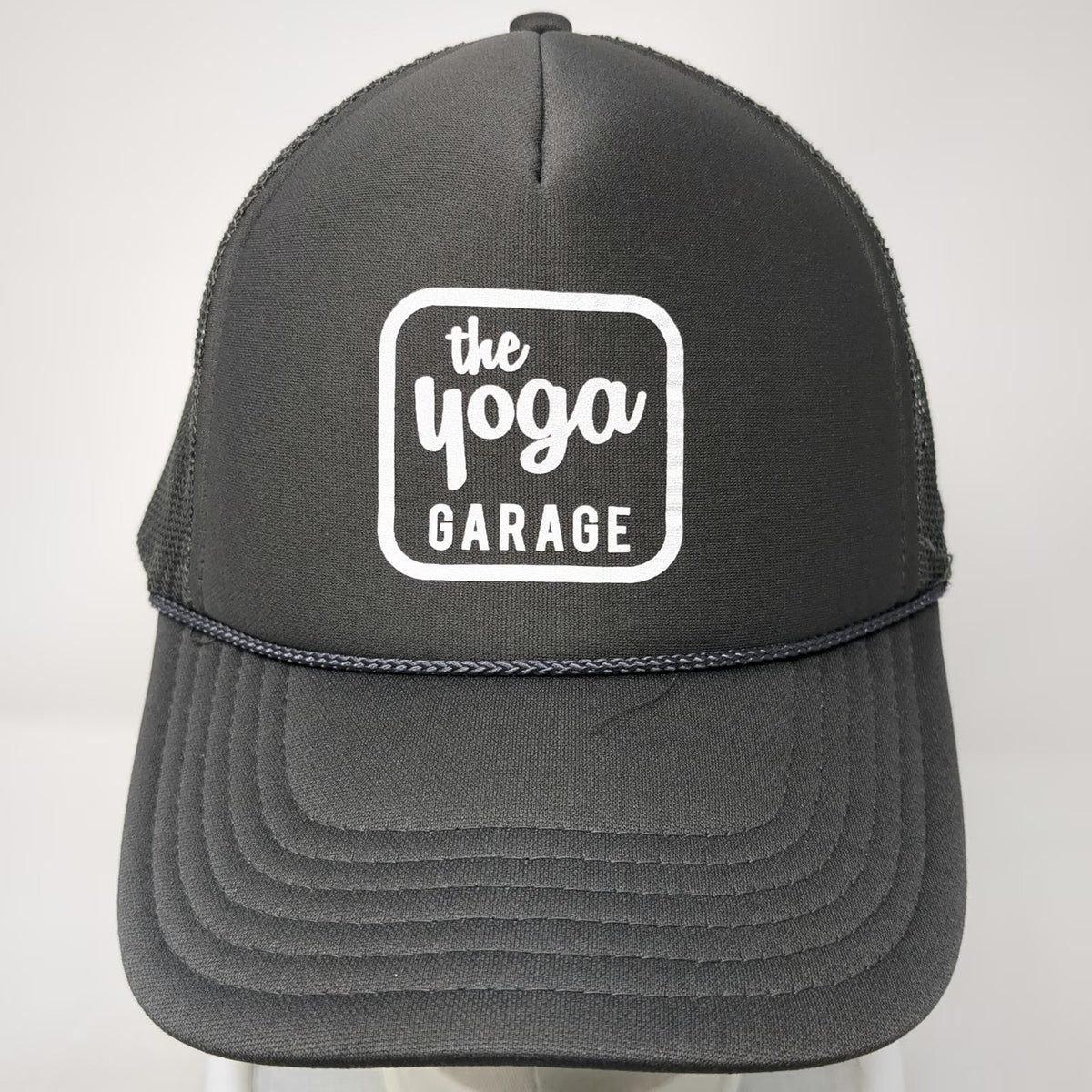 OTTO Trucker Hat Gray OSFM The Yoga Garage Logo Foam Mesh Snapback Rope Detail