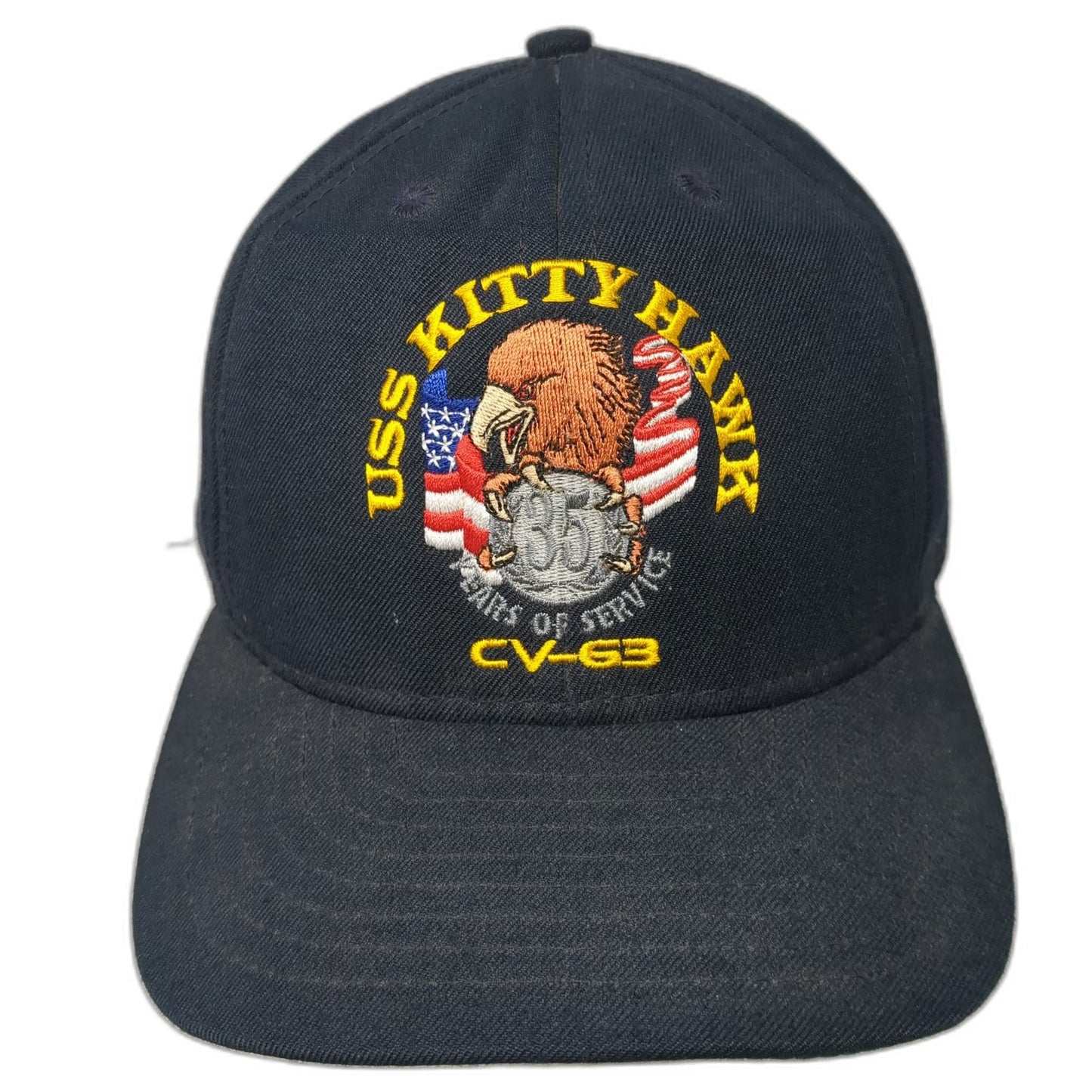 California Headwear Baseball Cap Blue L USS Kitty Hawk CV-63 Eagle Vintage USA