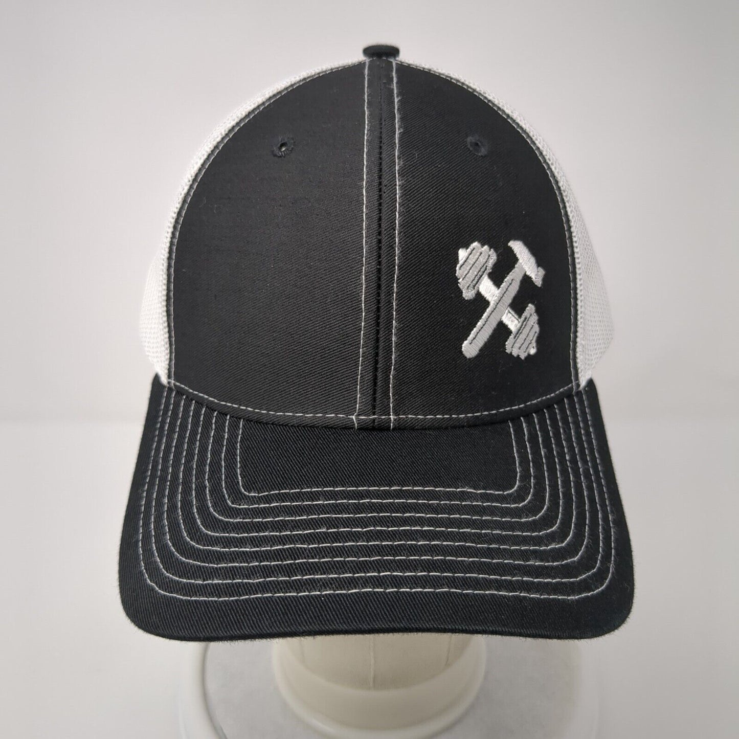 Richardson Snapback Trucker Hat Black One Size Mesh Back Embroidered