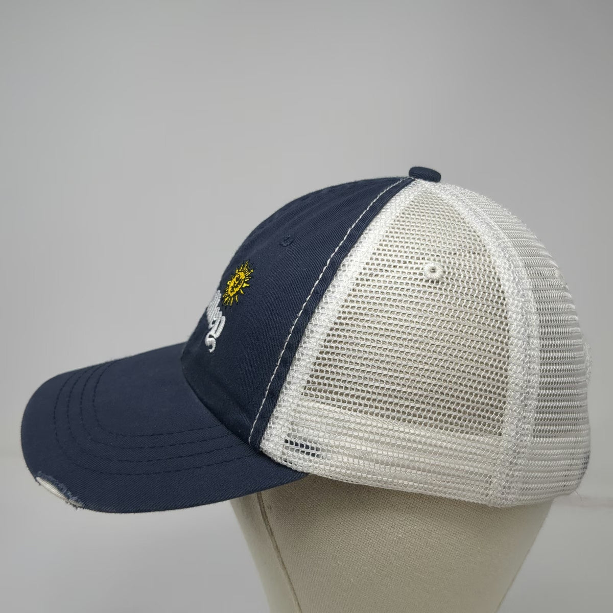 Blue White OSFM Baseball Cap Hat Mesh Back Distressed Sun Valley Idaho Tennis