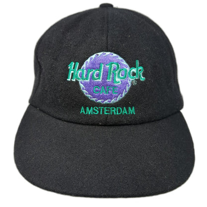 Hard Rock Cafe Baseball Cap Black One Size Amsterdam Wool Slideback Logo Hat