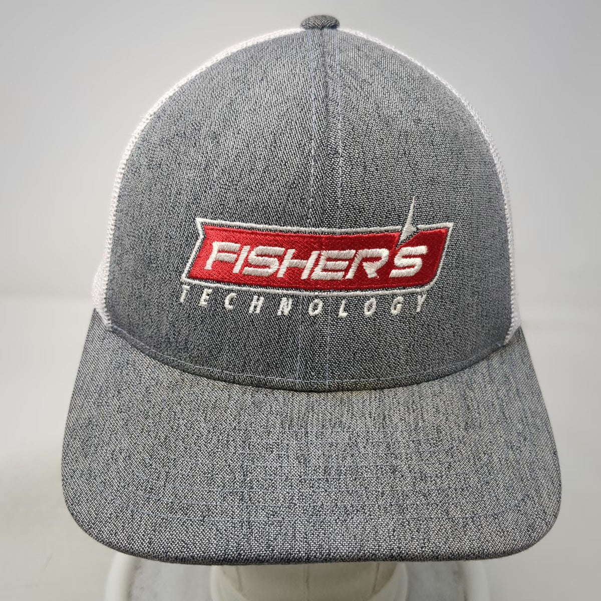 Pacific Headwear Trucker Hat Gray White OSFM Fishers Technology Mesh Snapback