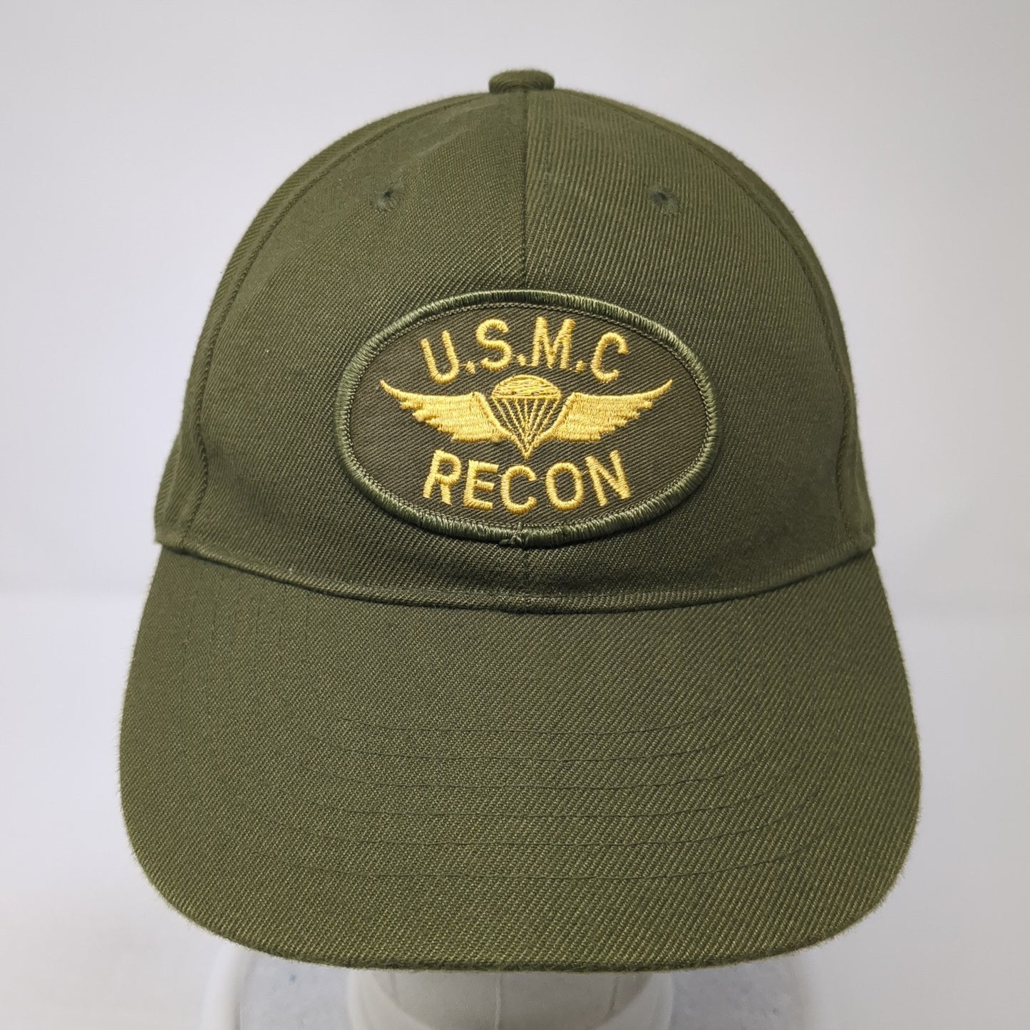 USMC Recon Strapback Baseball Cap Green One Size Adjustable Embroidered 6 Panel