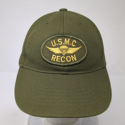 USMC Recon Strapback Baseball Cap Green One Size Adjustable Embroidered 6 Panel