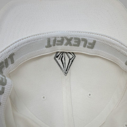 Volcom Baseball Cap White XL Fitted Flexfit Hat Embroidered Stone Logo Stretch