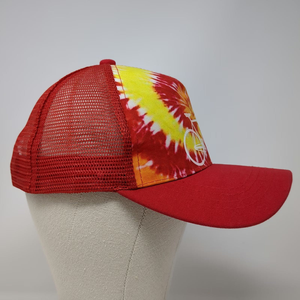 Pit Bull Trucker Hat Red Tie-Dye Bicycle One Size Mesh Snapback Graphic Hat