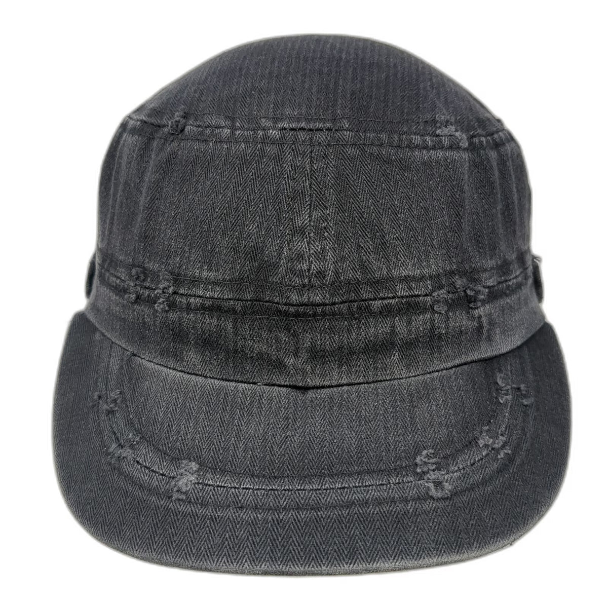 Elastafit Army Cap Black One Size Herringbone Twill Side Buttons Eyelets Hat