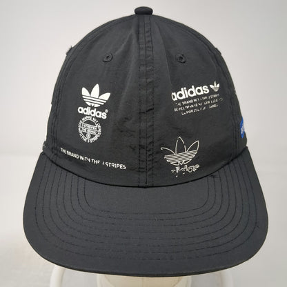 Adidas Black One Size Baseball Cap Nylon Hat Multiple Trefoil Logos 3 Stripes