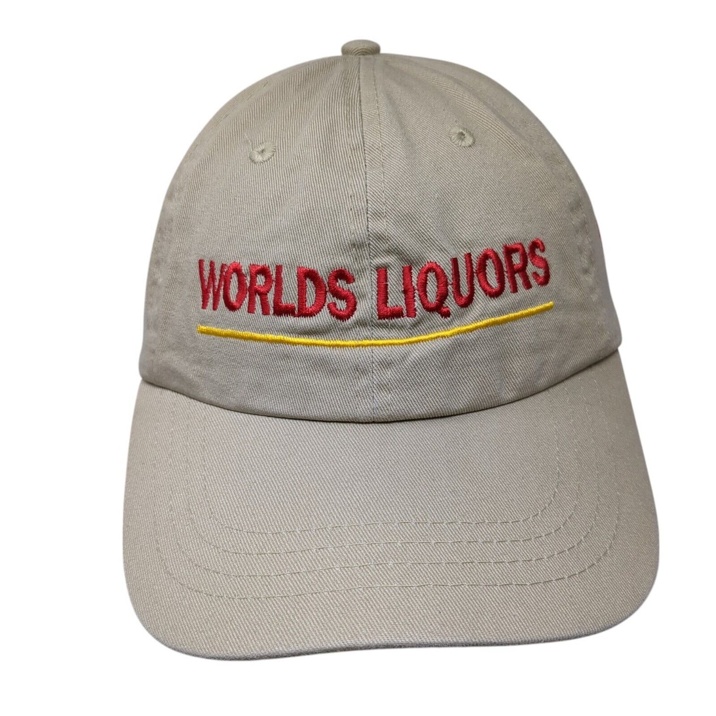 Worlds Liquors Slideback Hat Tan One Size Adjustable Embroidered Shell
