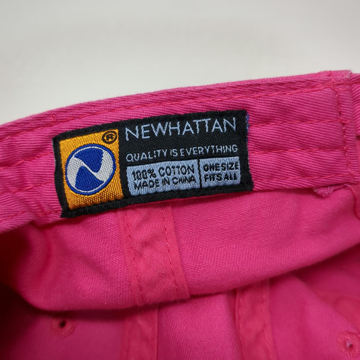 Newhattan Baseball Cap Pink One Size NYC Embroidery Slideback 100% Cotton Hat