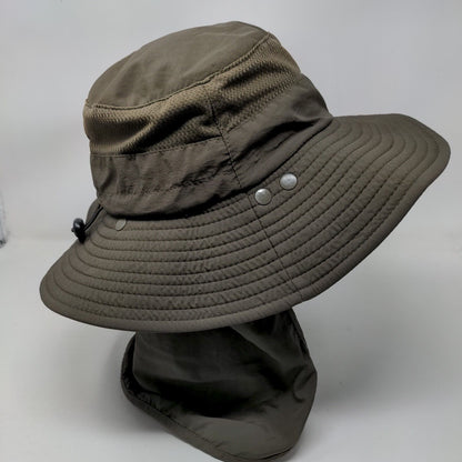 Sport Sun Hat Bucket Hat Green One Size Embroidered Ear Flaps Wide Brim Nylon