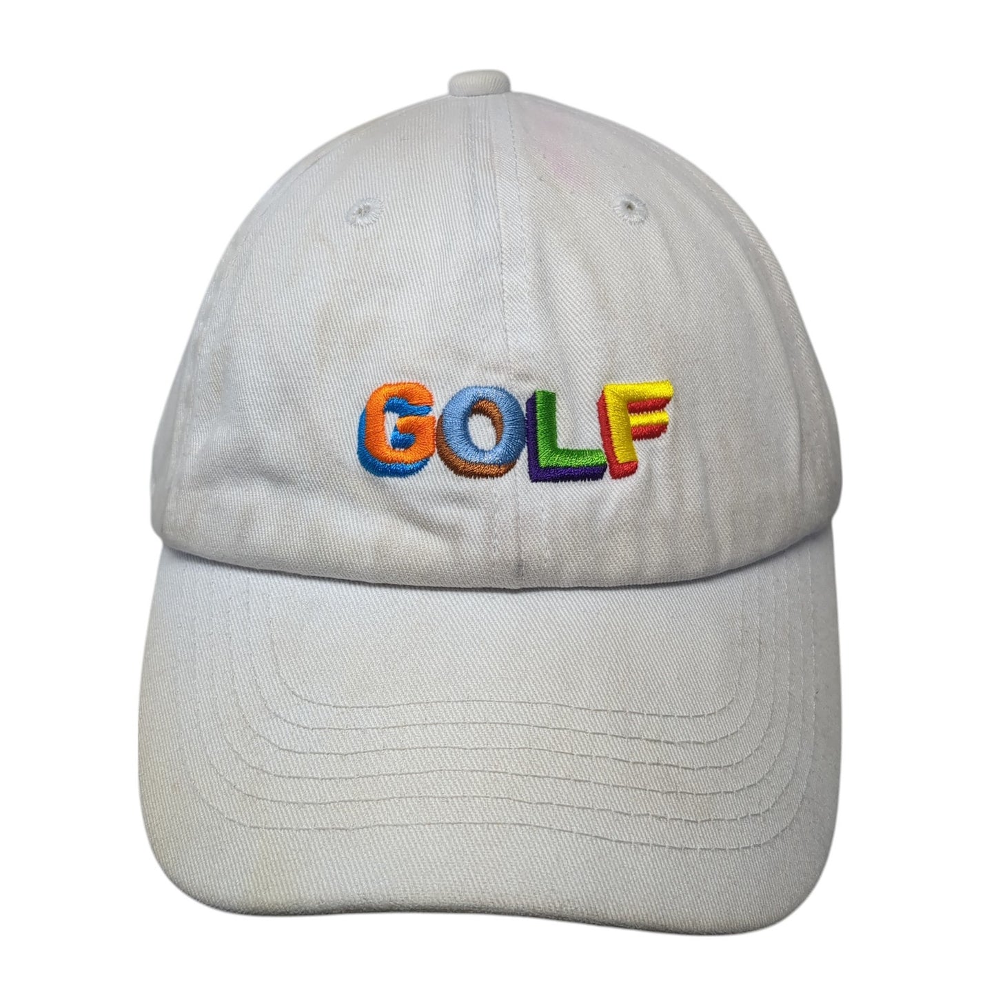 Golf Slideback Baseball Cap White One Size Adjustable Embroidered 6 Panel