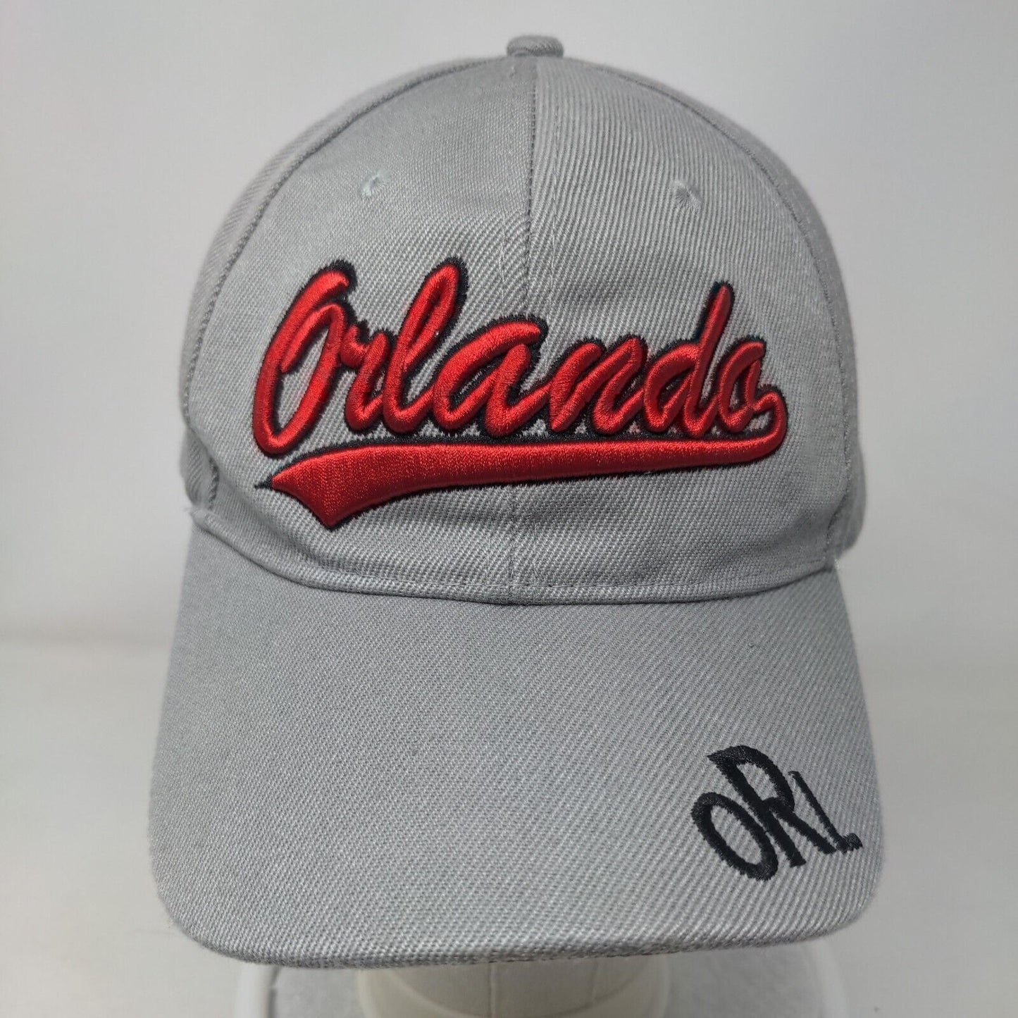 Orlando Strapback Hat Gray OSFA Adjustable Embroidered Vented Holes 6 Panel