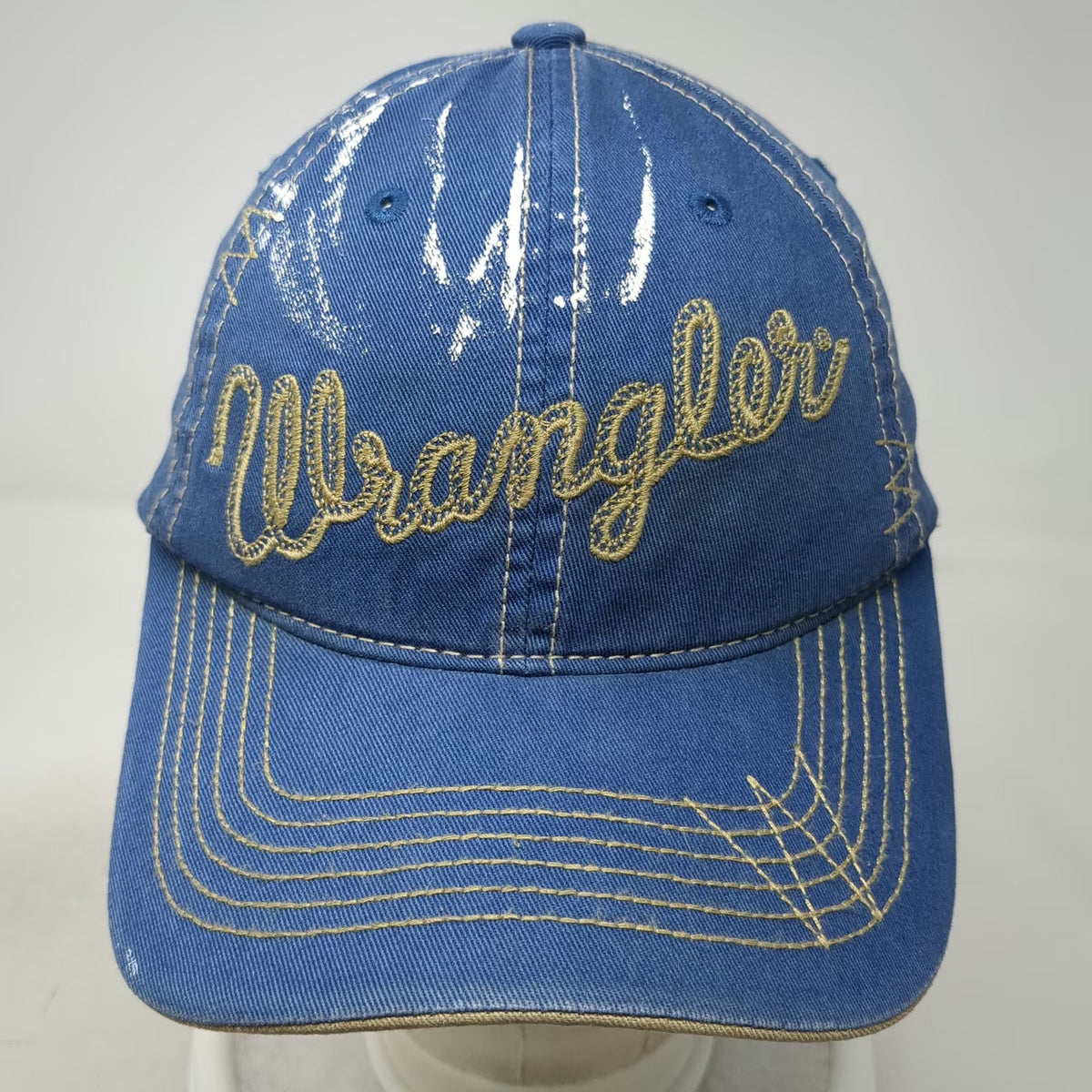 Wrangler Baseball Cap Blue One Size Hat Since 1947 Distressed Splatter Graphic