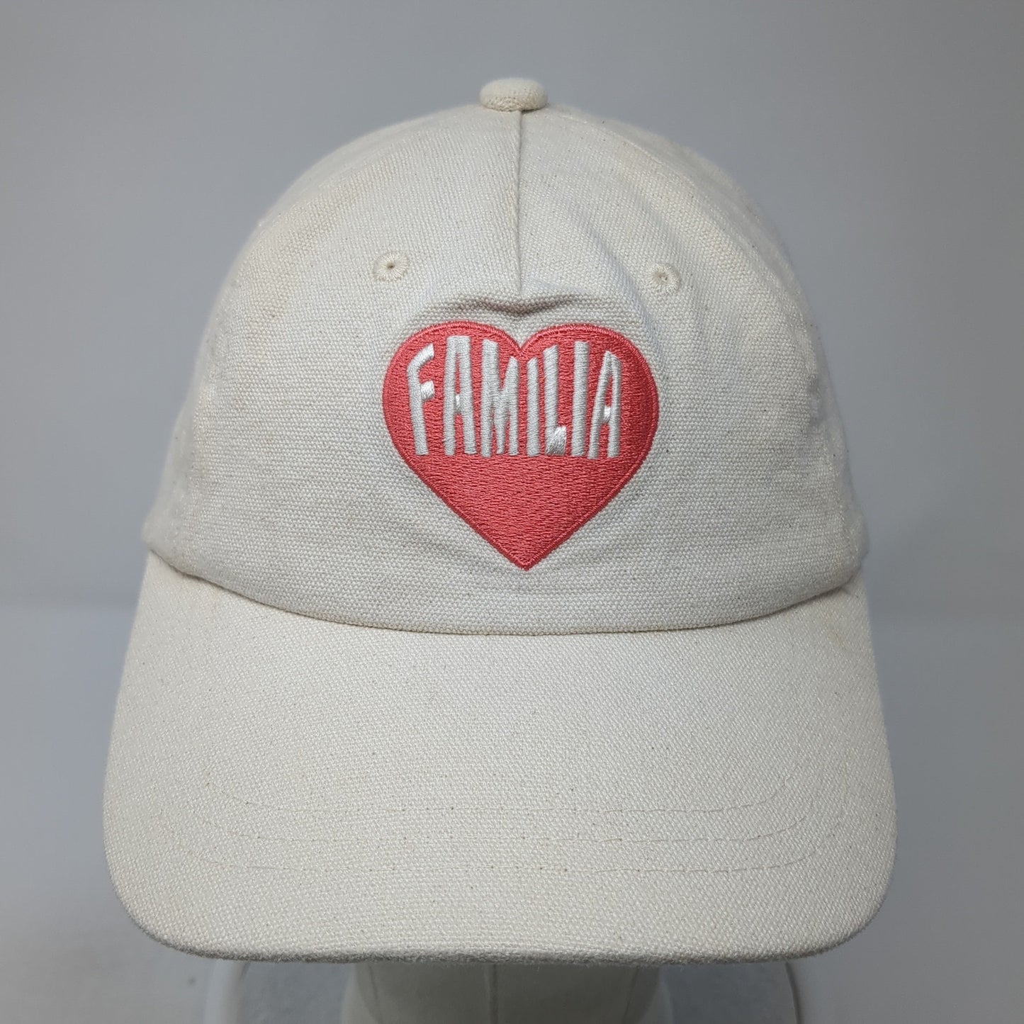 Familia Heart Slideback Hat Beige One Size Adjustable Leather Strap