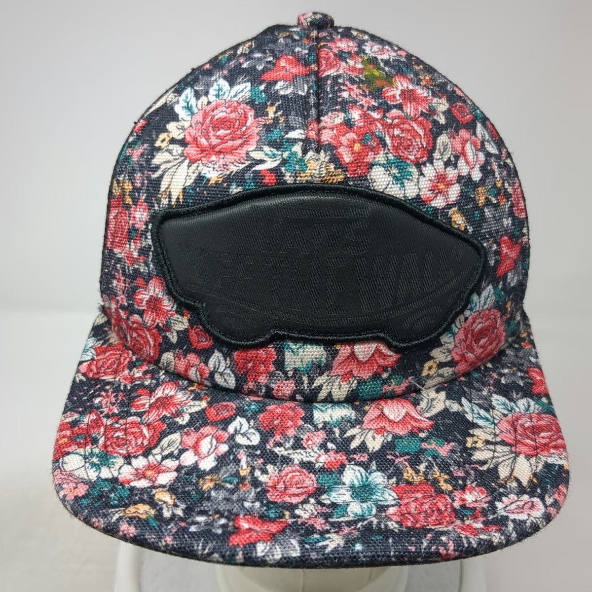 Vans Trucker Hat One Size Black Red Floral Mesh Snapback Logo Skateboard