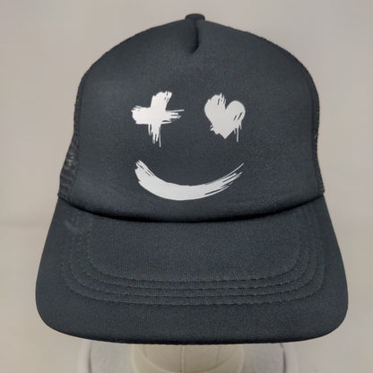 Smiling Face Snapback Mesh Back Trucker Hat Black One Size Breathable