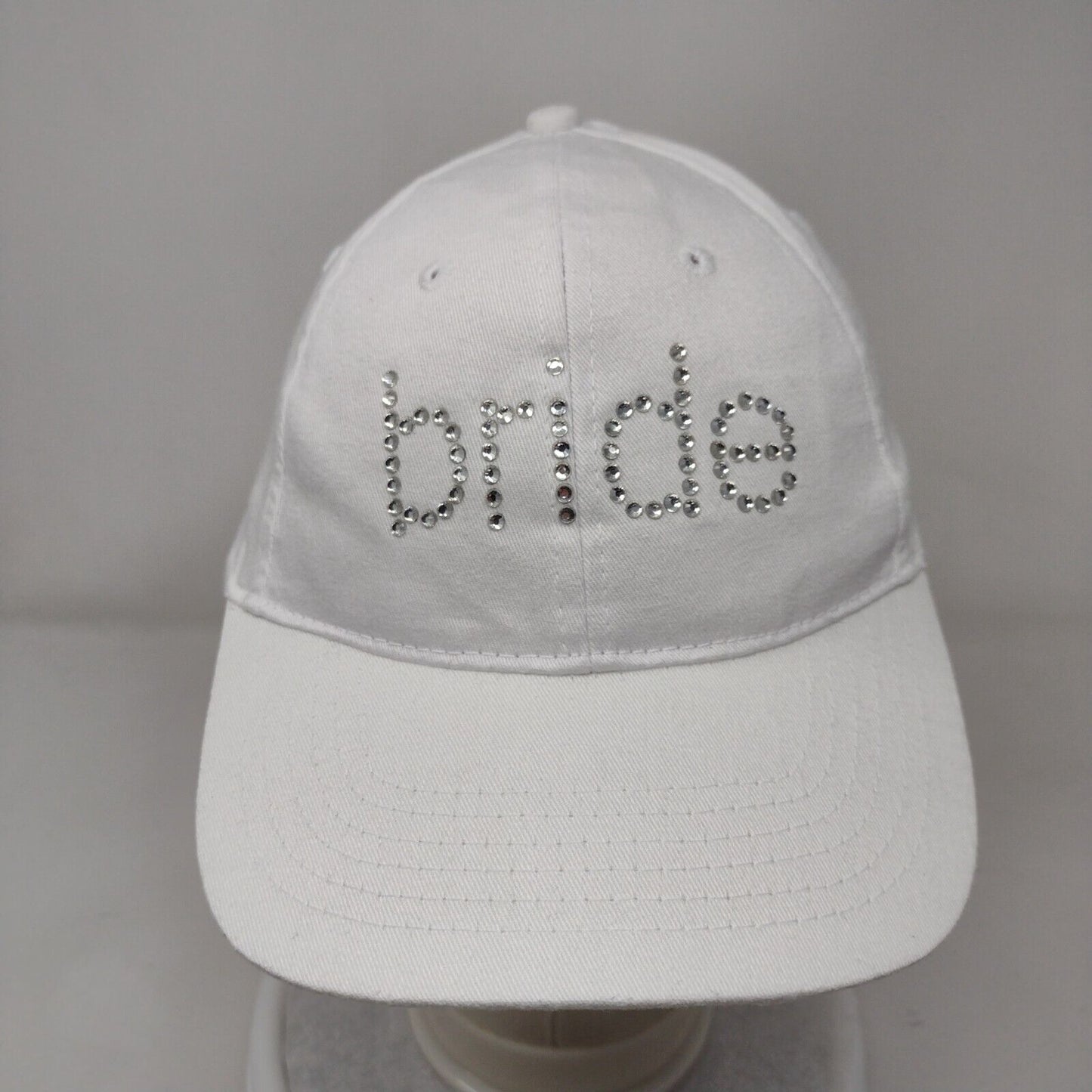 Rhinestone Bride Strapback Hat White OSFM Adjustable Vented Holes 6 Panel UMG