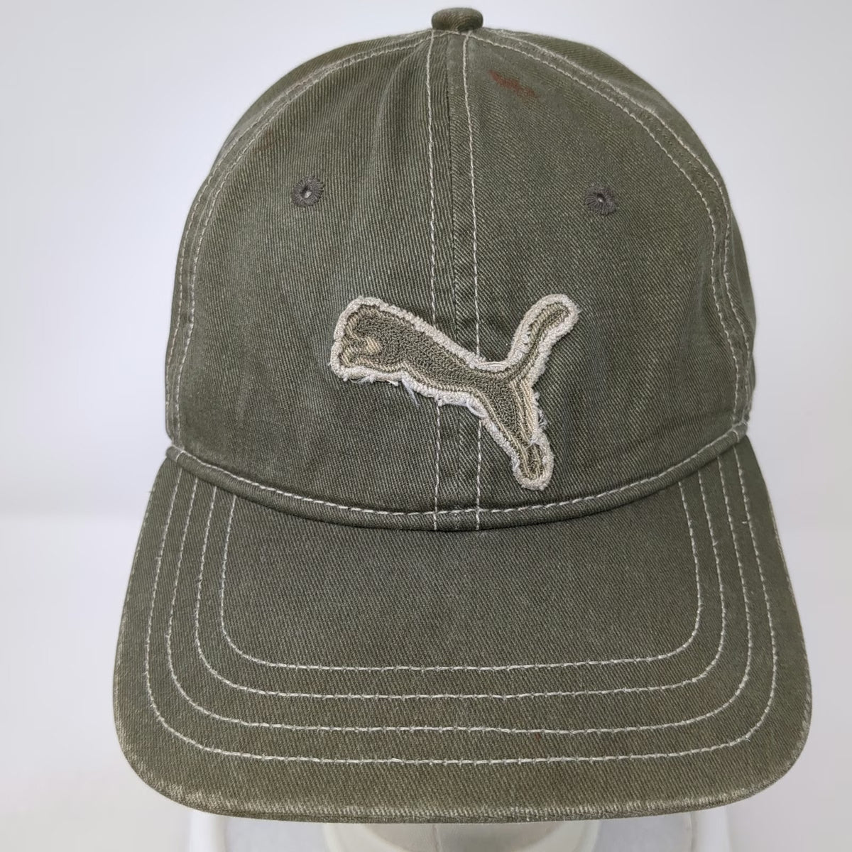 Puma Baseball Cap Green One Size Leaping Cat Contrast Stitching Slideback Hat