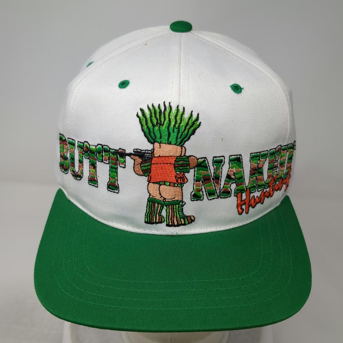 Iko Snapback Hat White Green One Size Butt Naked Hunting Novelty Graphic Camo