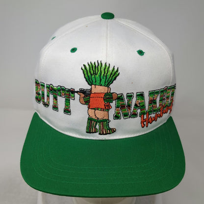 Iko Snapback Hat White Green One Size Butt Naked Hunting Novelty Graphic Camo