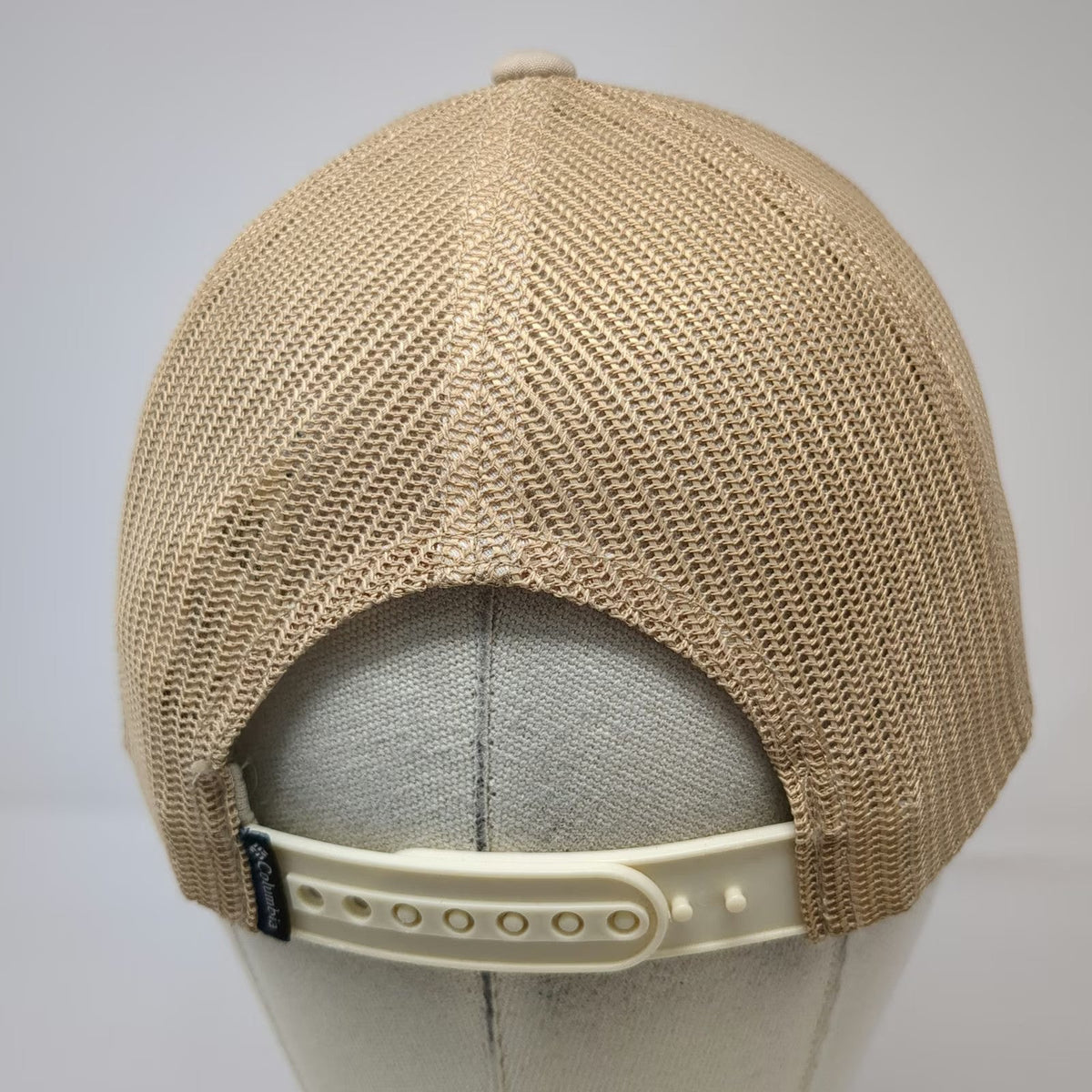 Columbia Trucker Hat Beige One Size Mesh Snapback Patch Logo Polyester Trail
