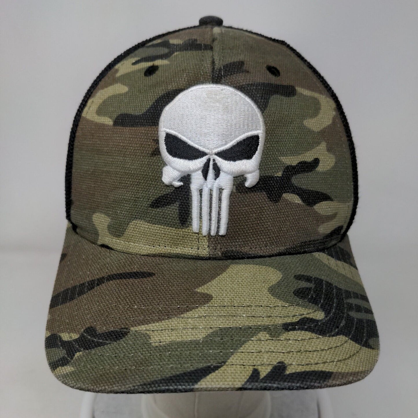 The Punisher Snapback Mesh Back Trucker Hat Camo OSFM Embroidered Marvel