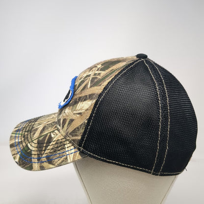 Mossy Oak Baseball Cap Brown Black Blue XL Camo Mesh Back Stretch Fit Hat