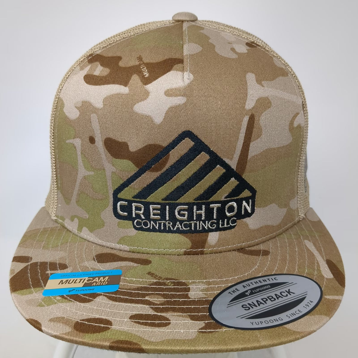 Yupoong Trucker Hat Brown One Size MultiCam Arid Camo American Flag Mesh