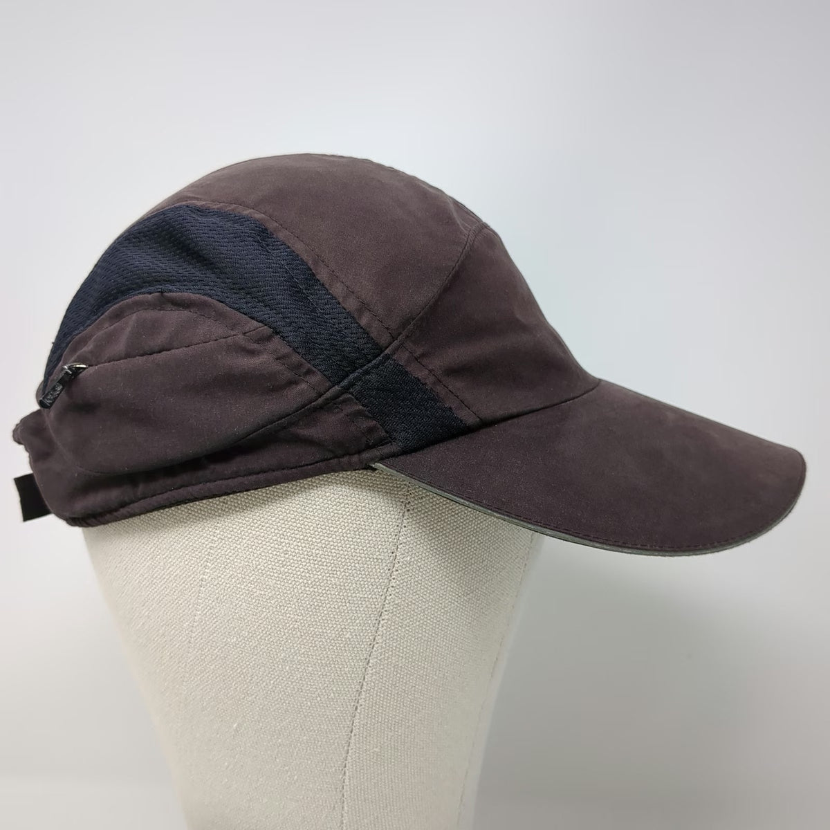 Eddie Bauer Sport 5 Panel Brown One Size Hat Mesh Zip Pocket Reflective Brim