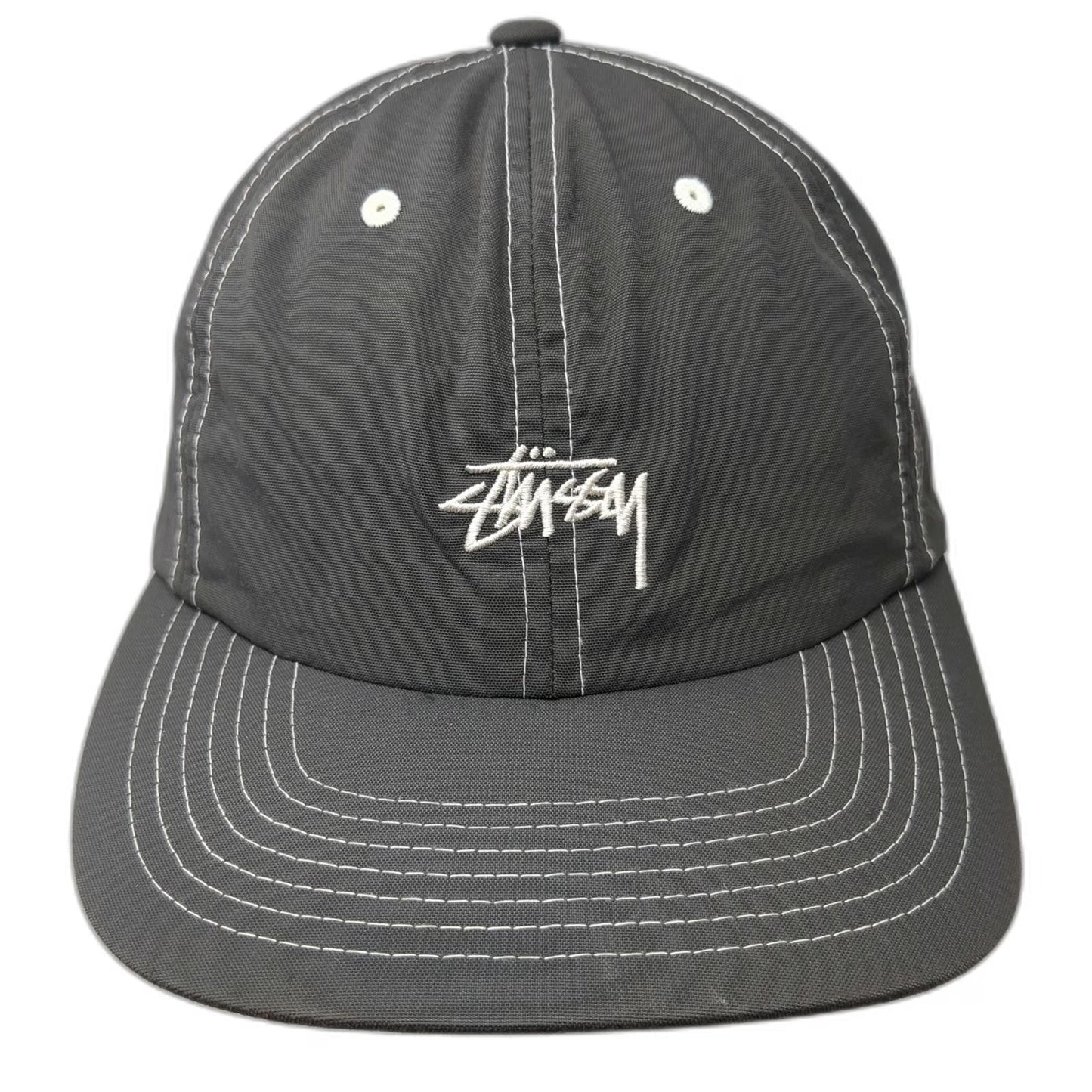 Stüssy Snapback Gray One Size Nylon White Contrast Stitching Logo 6-Panel Hat