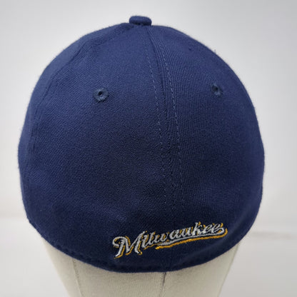 Milwaukee Brewers MLB New Era Baseball Cap Blue L 39THIRTY Stretch Fit Logo Hat
