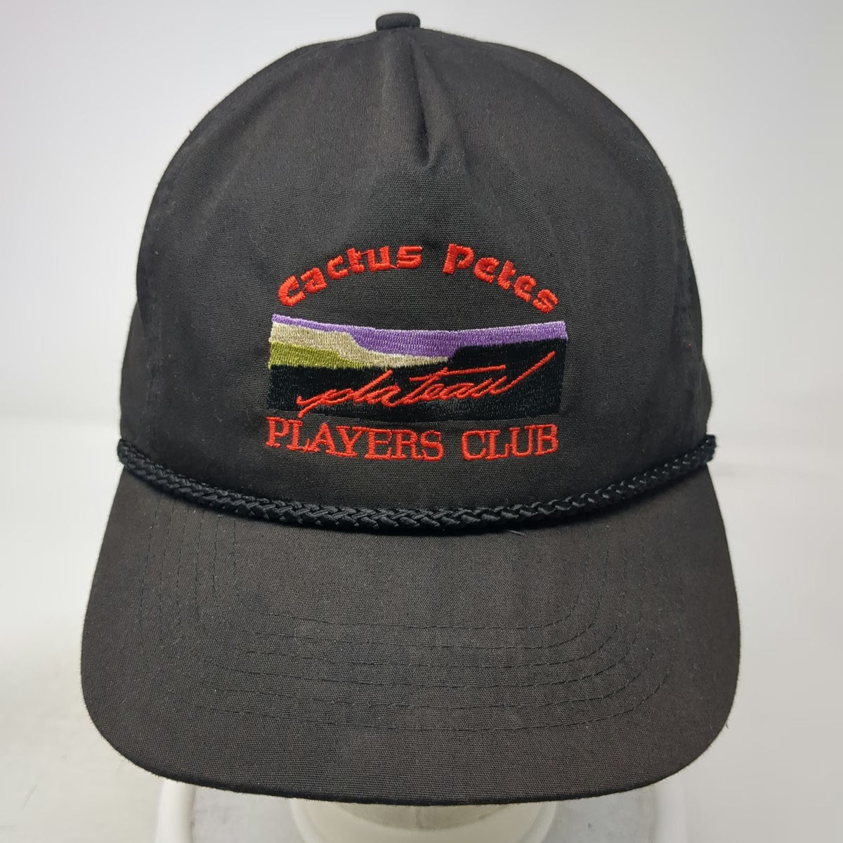 Otto 5 Panel Black One Size Hat Cactus Petes Players Club Plateau Rope Detail