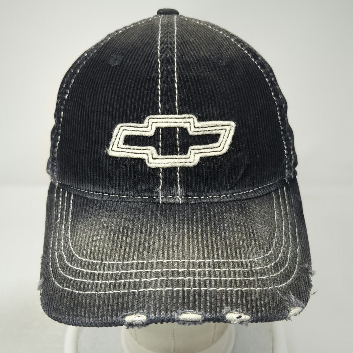 H3 Sportgear Baseball Cap Black One Size Corduroy Distressed Chevrolet Logo Hat