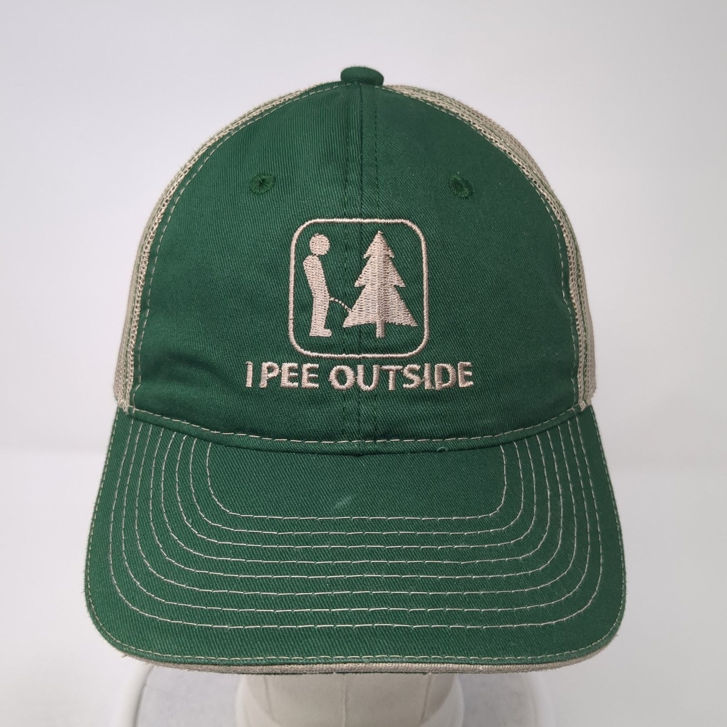 I Pee Outside Snapback Trucker Hat Green One Size Mesh Back Outdoor Cap