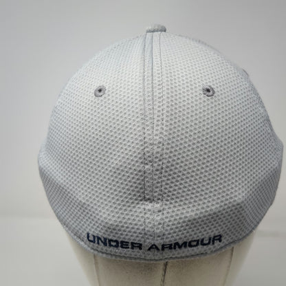 Under Armour Baseball Cap Gray L Fitted Textured Hat Navy Blue Logo Performance