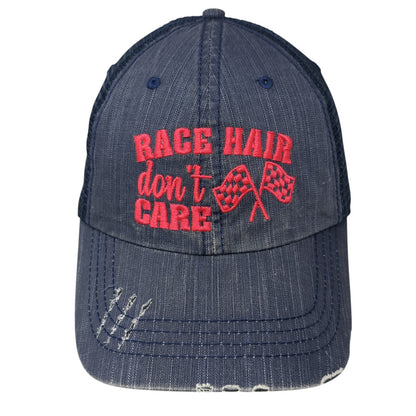 Race Hair Don't Care Strapback Trucker Hat Blue One Size Mesh Back