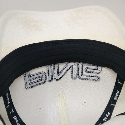 PING 5 Panel Hat White XL Embroidered Logo Stretch Fit Nylon Blend Golf Cap