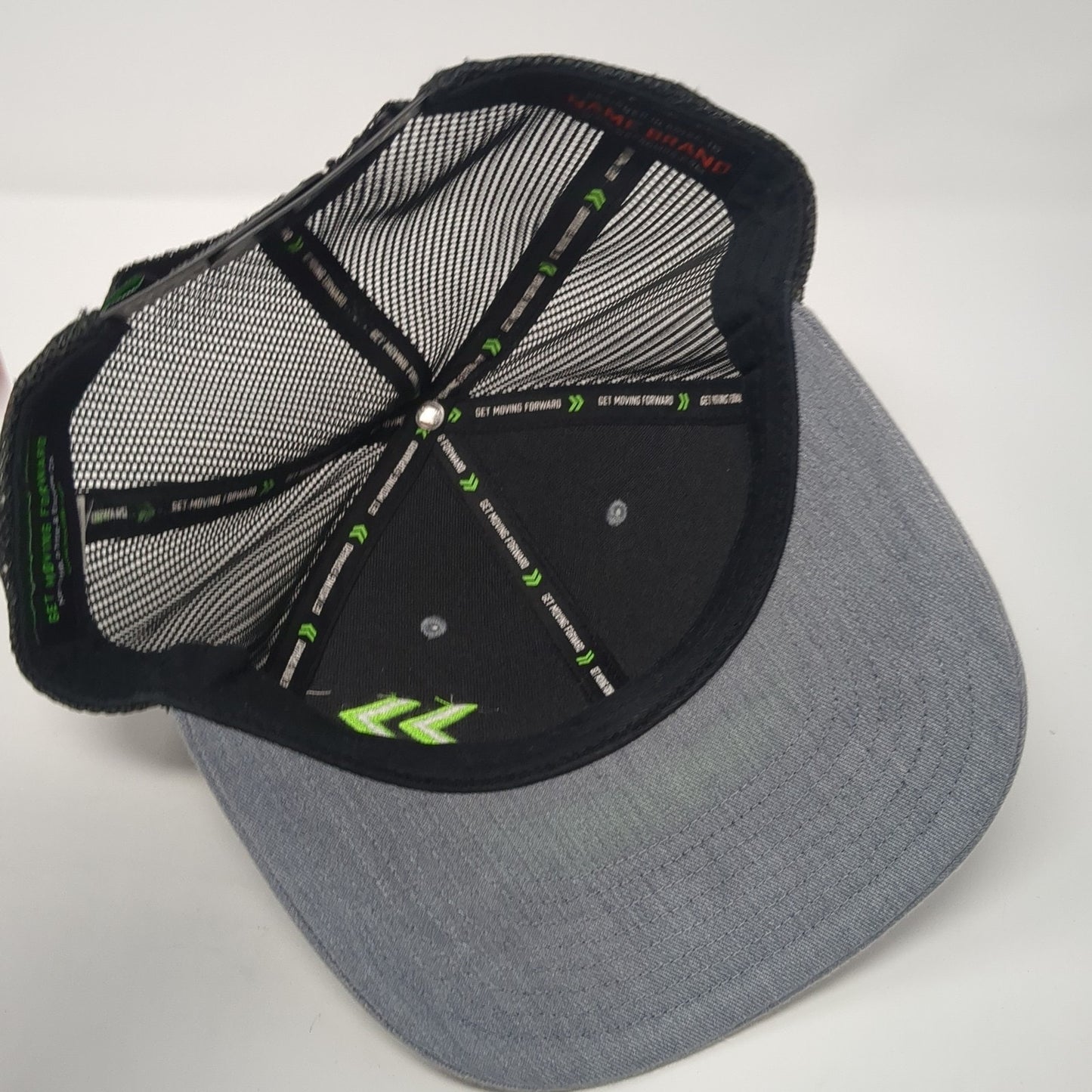 Get Moving Forward Logo Snapback Trucker Hat Gray One Size Colorblock