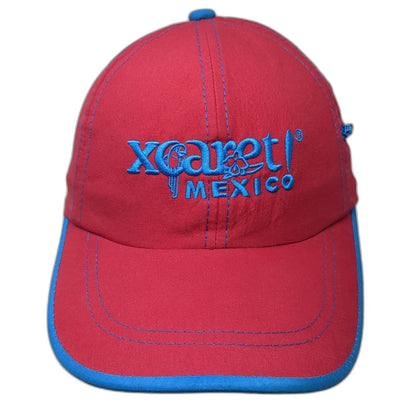 Xcaret Mexico Baseball Cap Red Blue One Size Side Pocket Embroidered Travel Hat