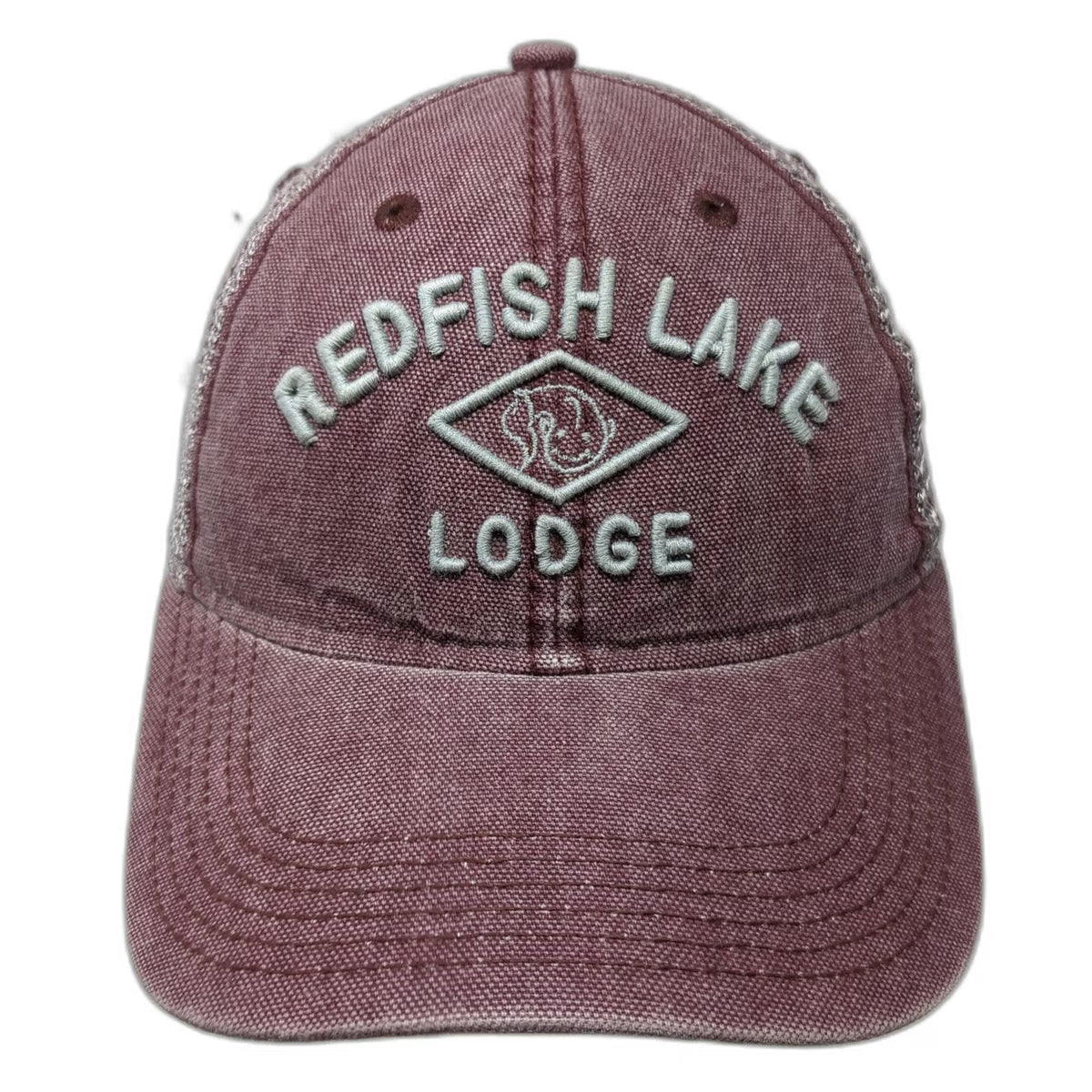 Legacy Redfish Lake Lodge Trucker Hat Red One Size Mesh Snapback Fish Logo