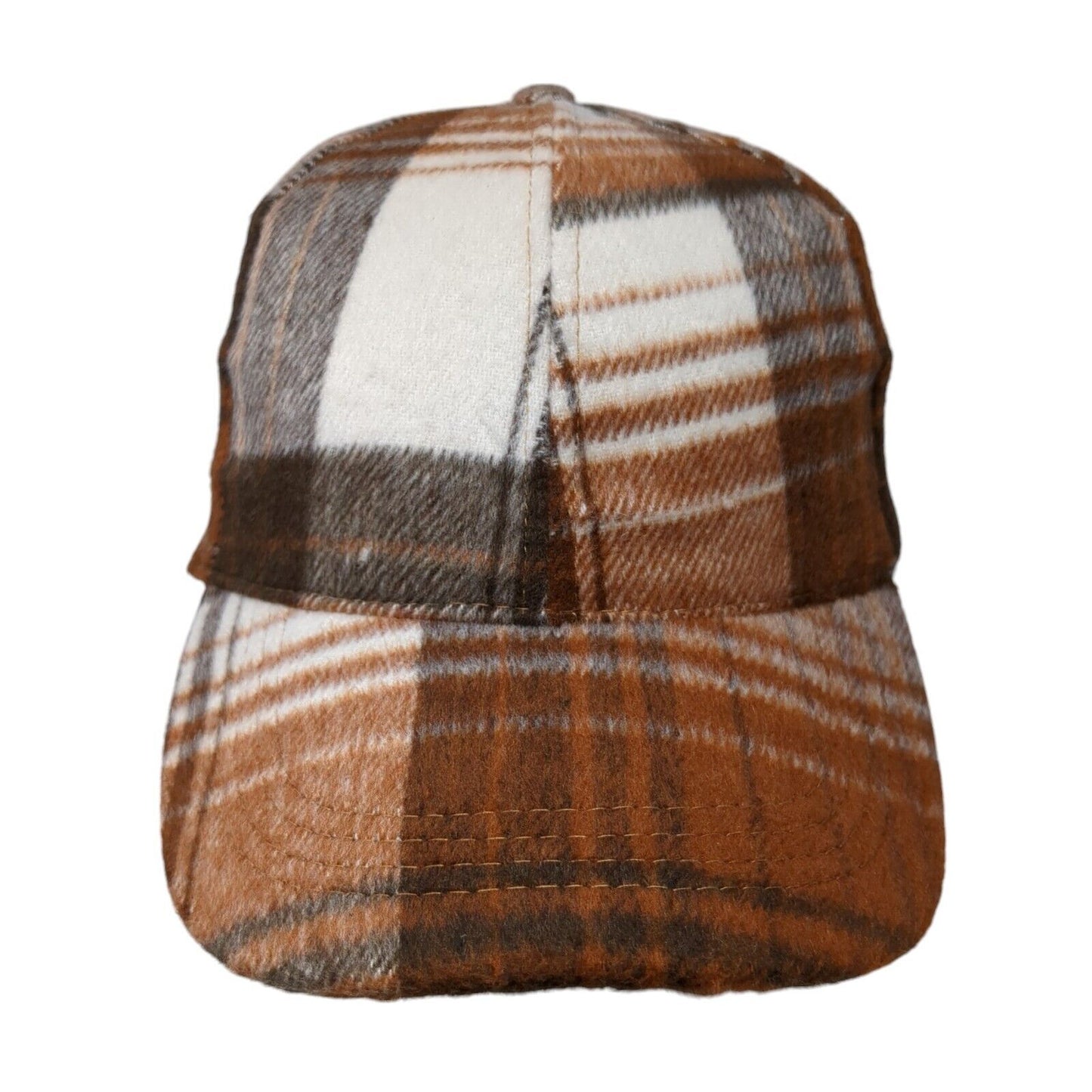 Unbranded Strapback Hat Brown One Size Adjustable Plaid Vented Holes 6 Panel