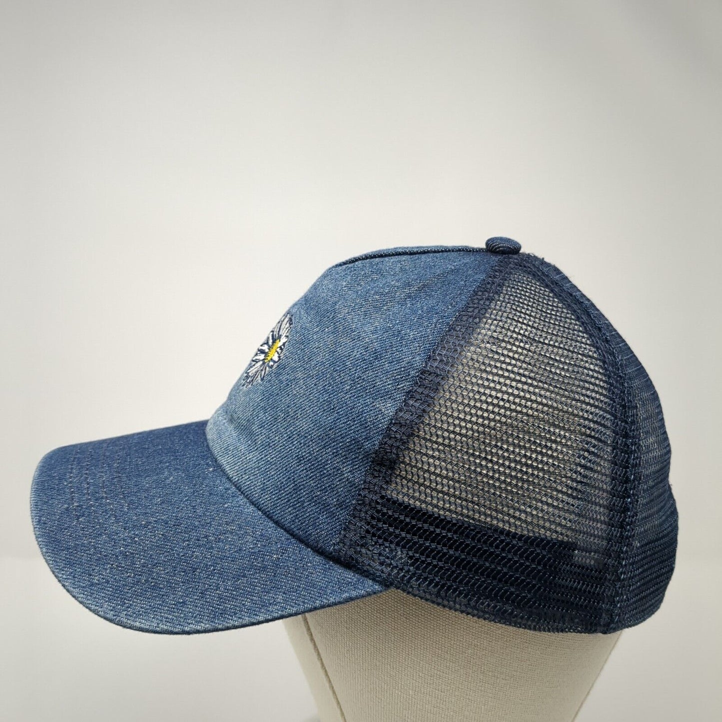 Daisy Snapback Mesh Back Trucker Hat Blue One Size Denim No Boundaries