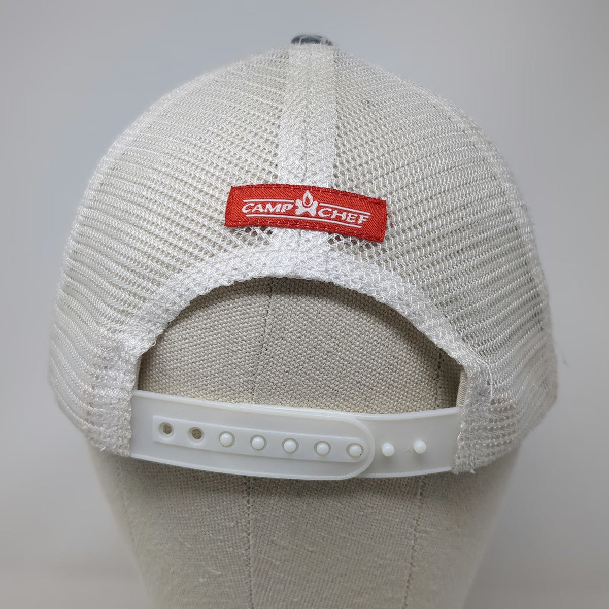 Camp Chef Trucker Hat Gray White One Size Snapback Mesh Flame Logo Outdoor BBQ