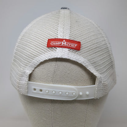 Camp Chef Trucker Hat Gray White One Size Snapback Mesh Flame Logo Outdoor BBQ