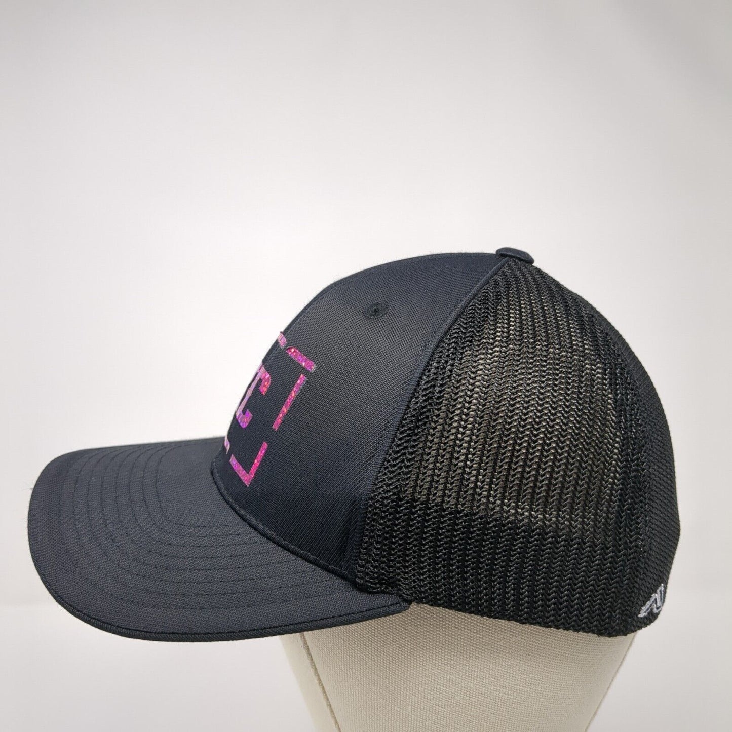KC Fitted Trucker Hat Black 6 7/8-7 3/8 Pacflex Mesh Back Pacific Headwear
