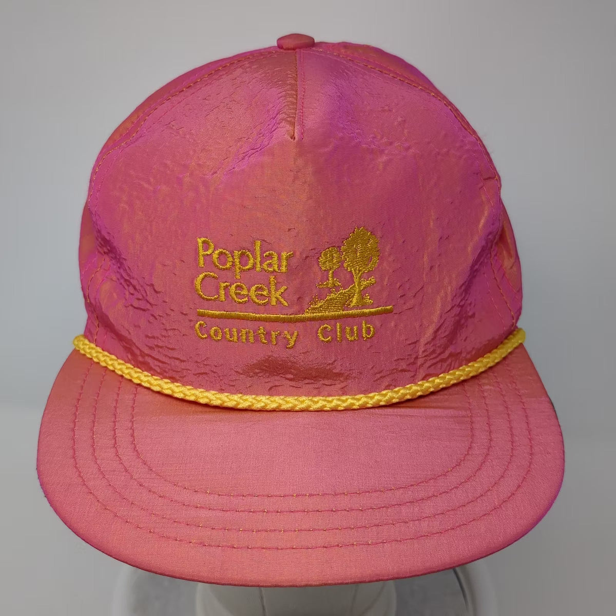 Town Talk Poplar Creek Country Club Golf Hat Pink Yellow OS Rope Brim USA Made