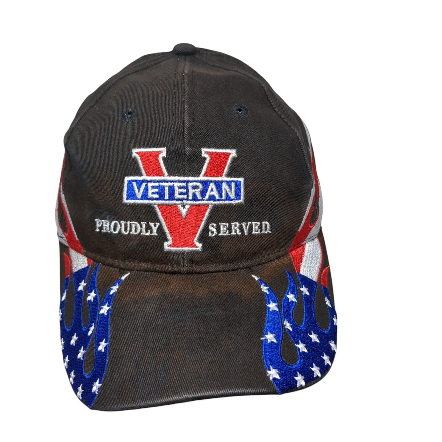 Veteran Proudly Served Strapback Hat Black OSFM Adjustable Embroidered