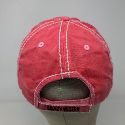 KB Ethos Women's Strapback Hat Pink Embroidered Crazy Heifer Cow Logo Distressed