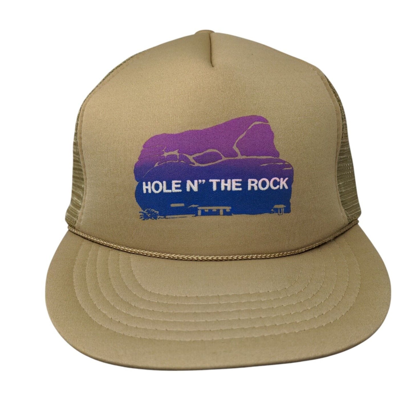 Hole N" The Rock Snapback Rope Trucker Hat Tan OSFA Solid Mesh Back